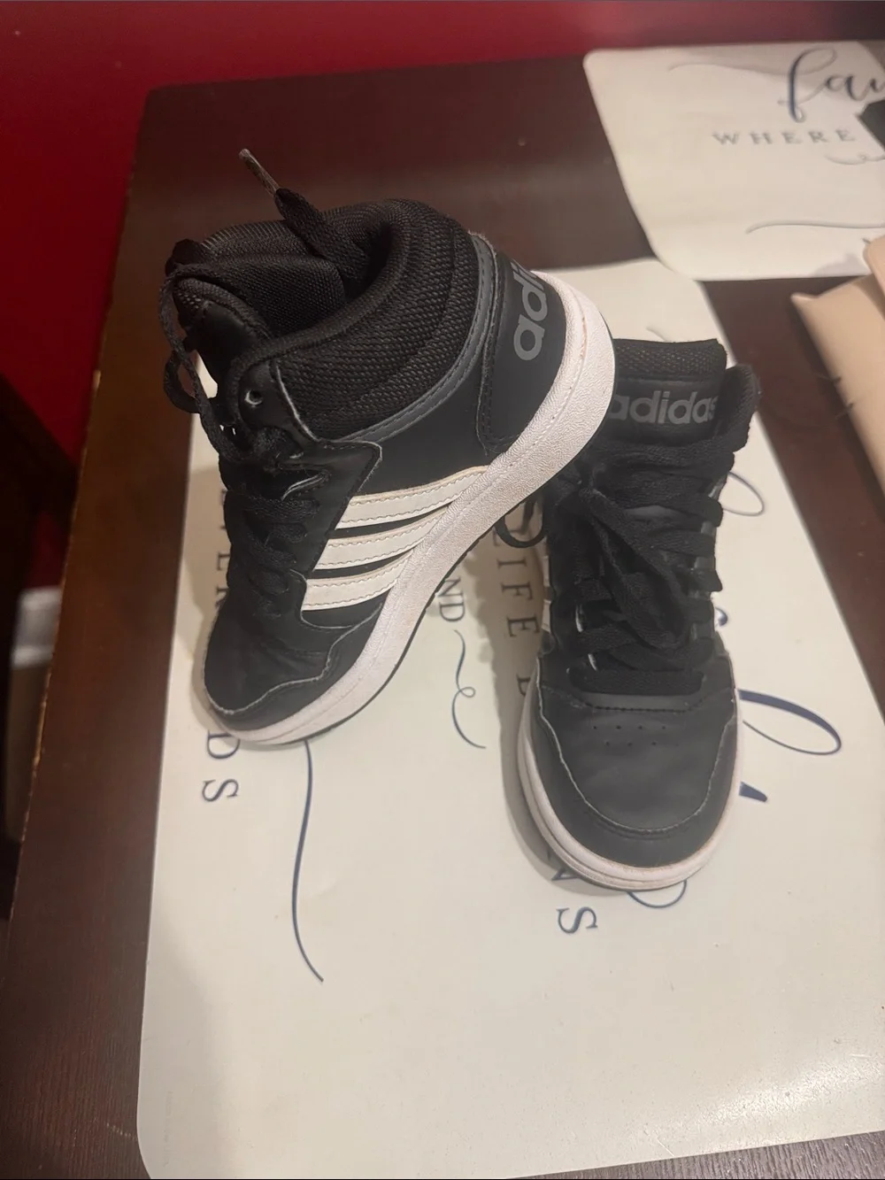 adidas 3.0 Hoops Kids Black & White Mid-Top Sneakers